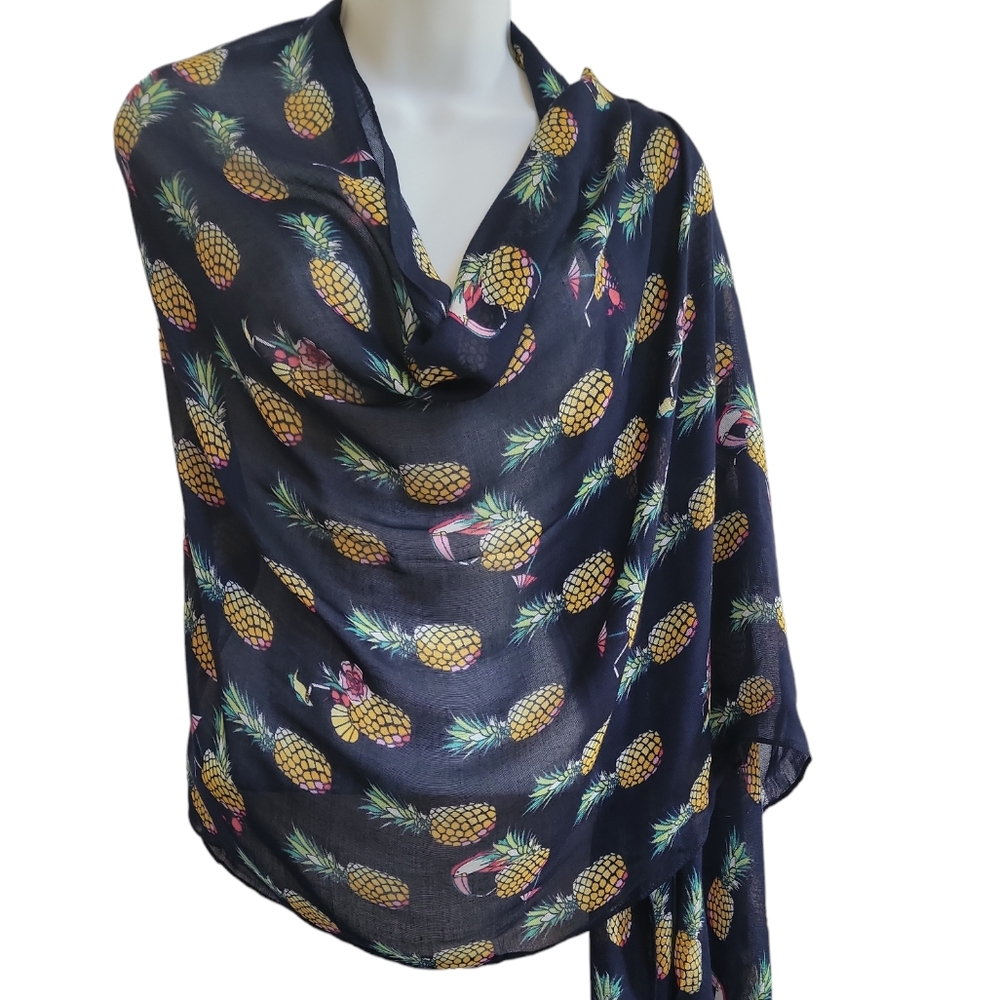 Vera Bradley Soft Fringe Scarf Wrap Toucan Party Pineapple Ikat Island NWT